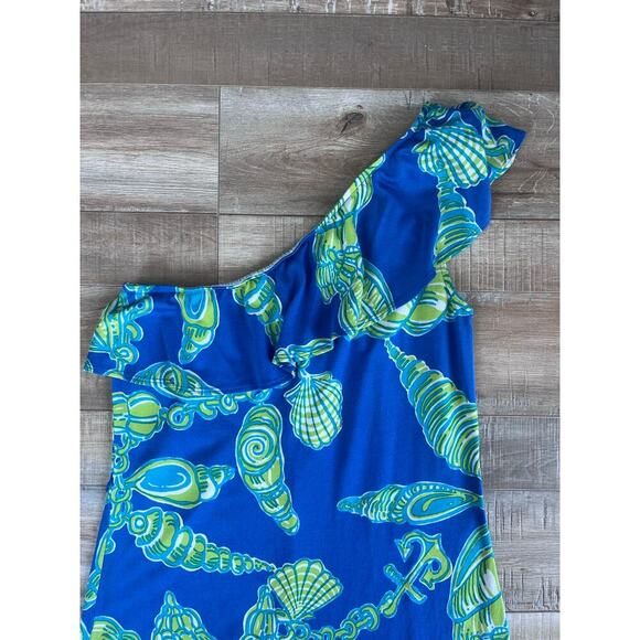 Lilly Pulitzer Robyn Seashell Nautical One Shoulder Ruffle Dress Size S - Picture 3 of 6